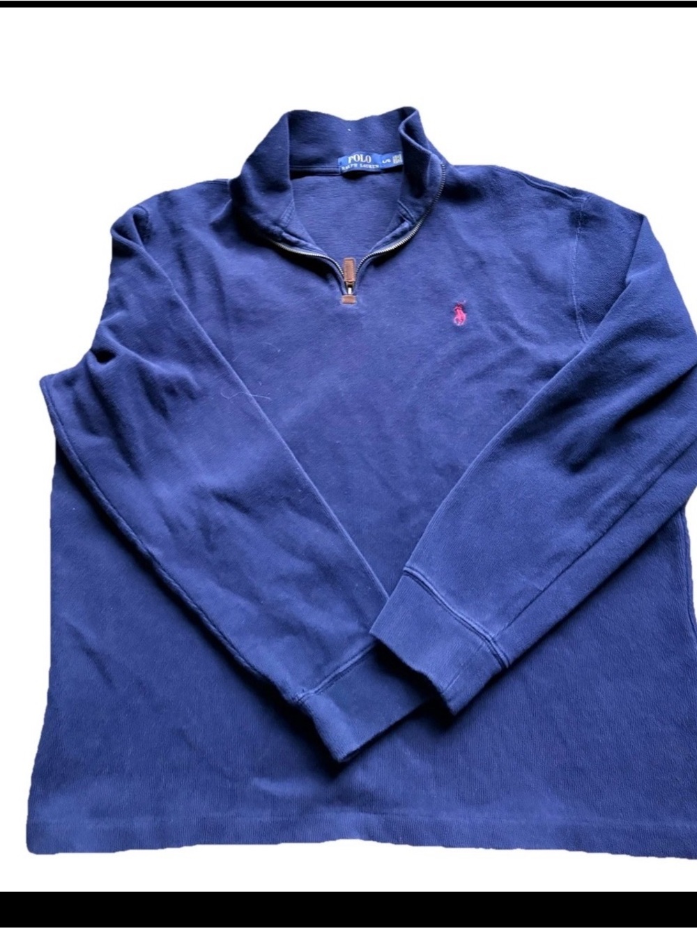 Polo by Ralph Lauren Navy Rb Quarter-Zip Pullover sweater preppy w red pony szL